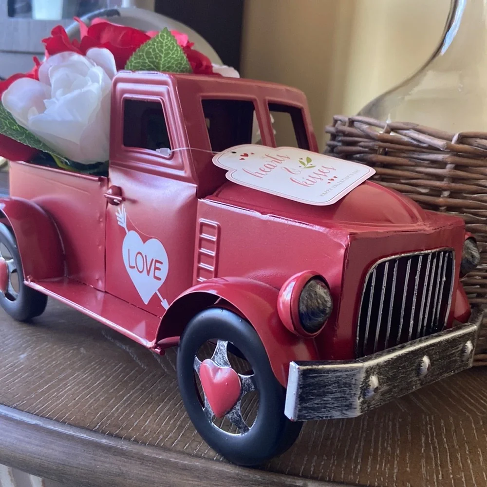 Valentine’s Day Farmhouse Rustic Vintage Farm Red Pick Up Truck Centerpiece - Picture 2 of 9